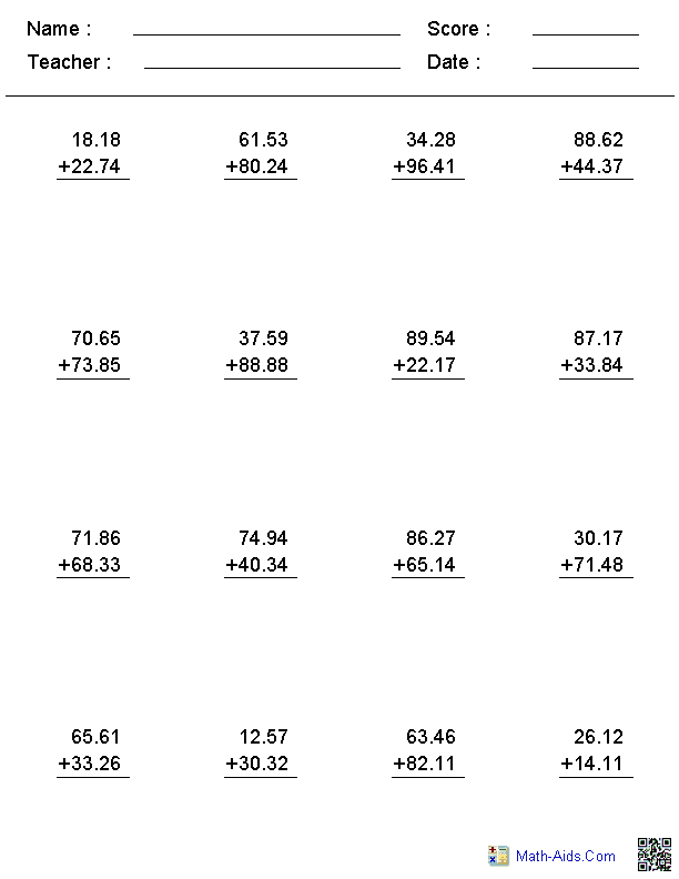 30 Addition Worksheets For 4Th Grade