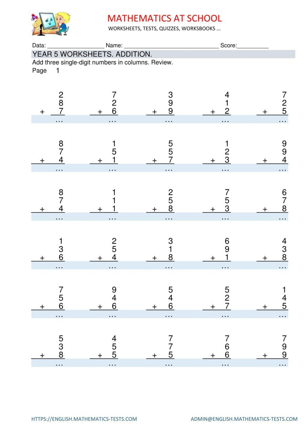 30 Addition Worksheets For 4Th Grade