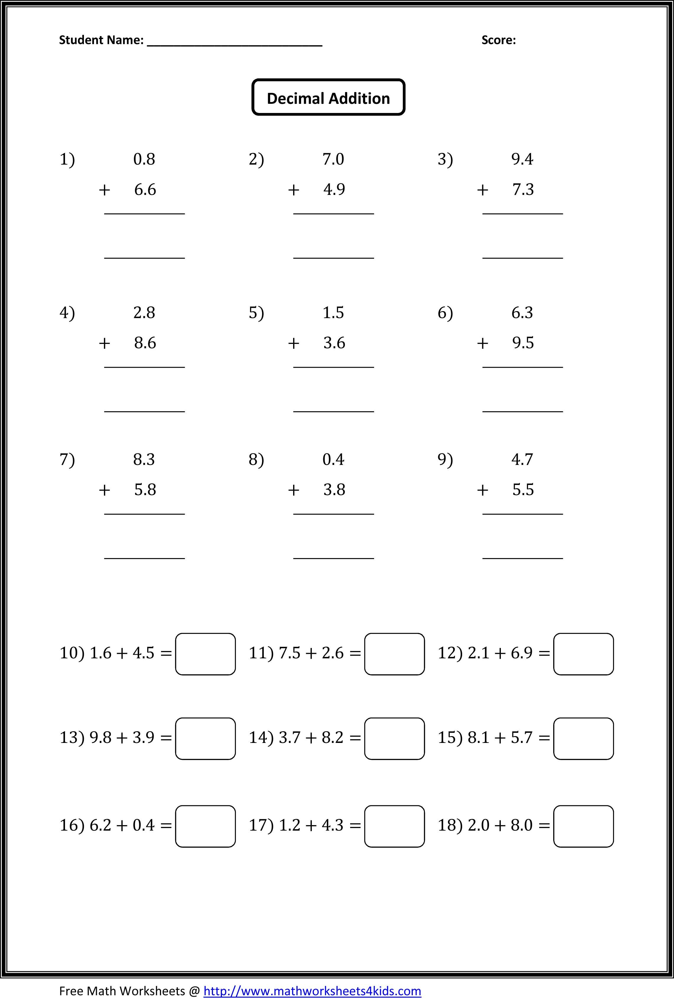 30 Addition Worksheets For 4Th Grade