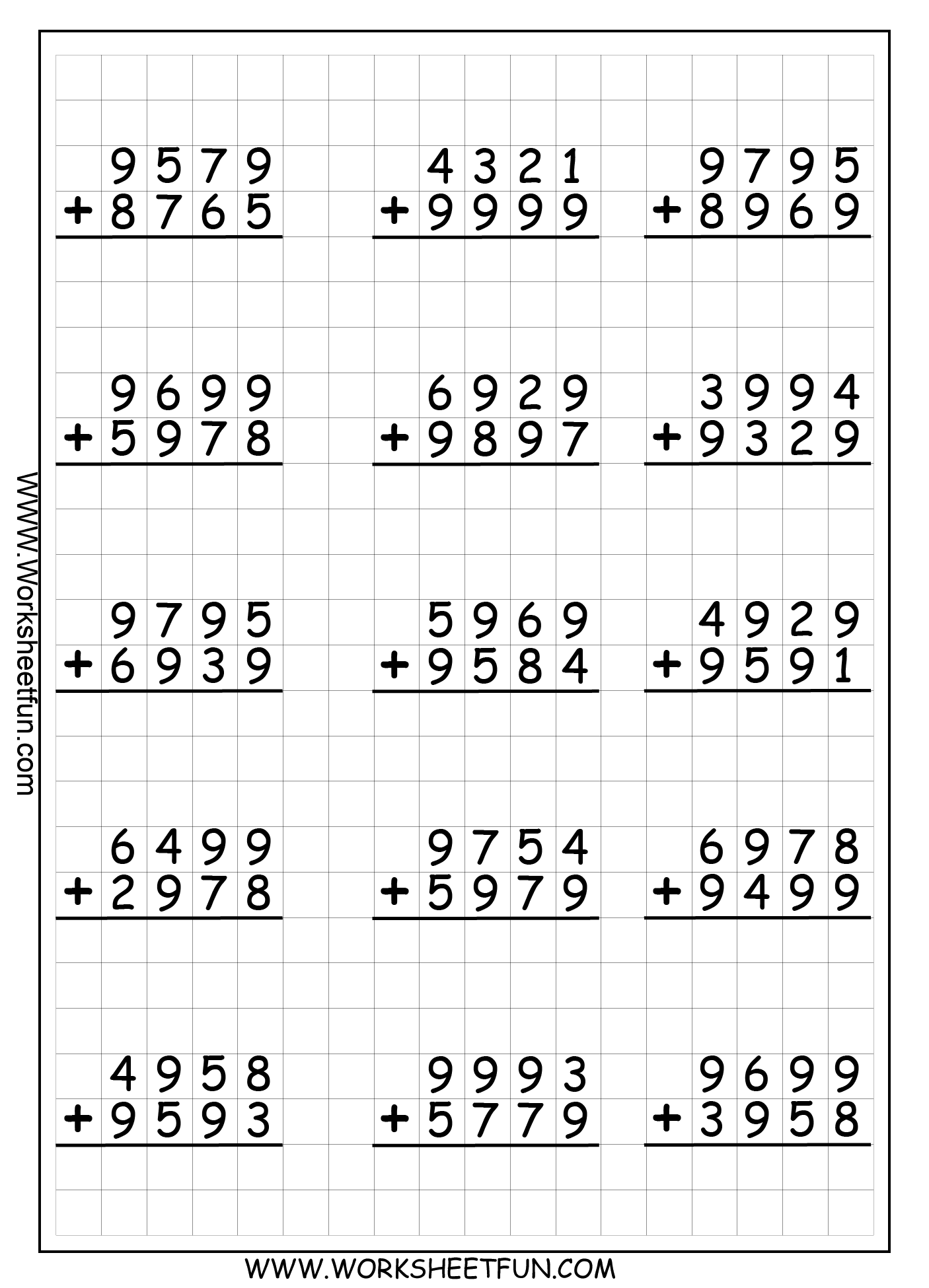 30 Addition Worksheets For 4Th Grade