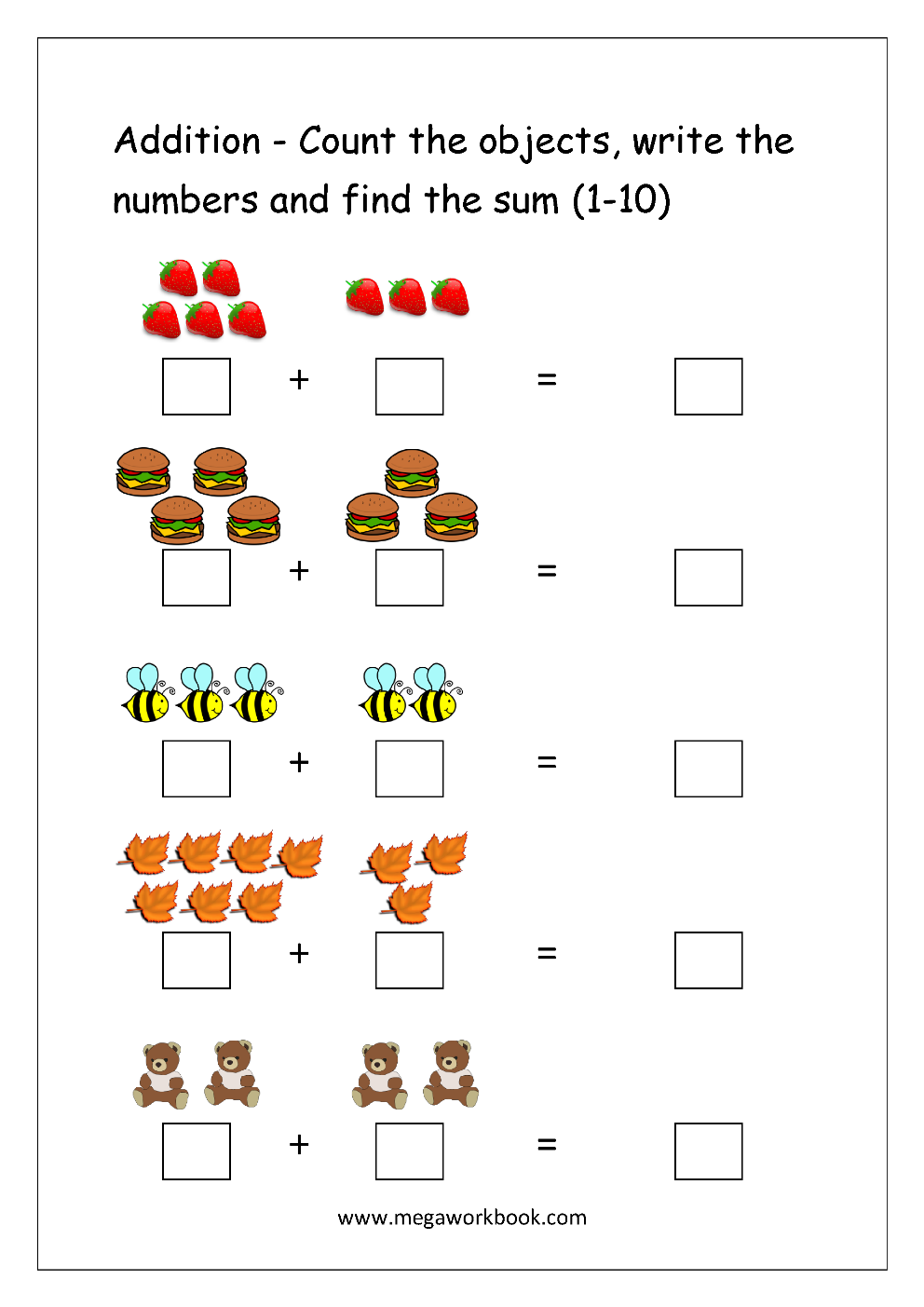 30 Addition Worksheets Till 20