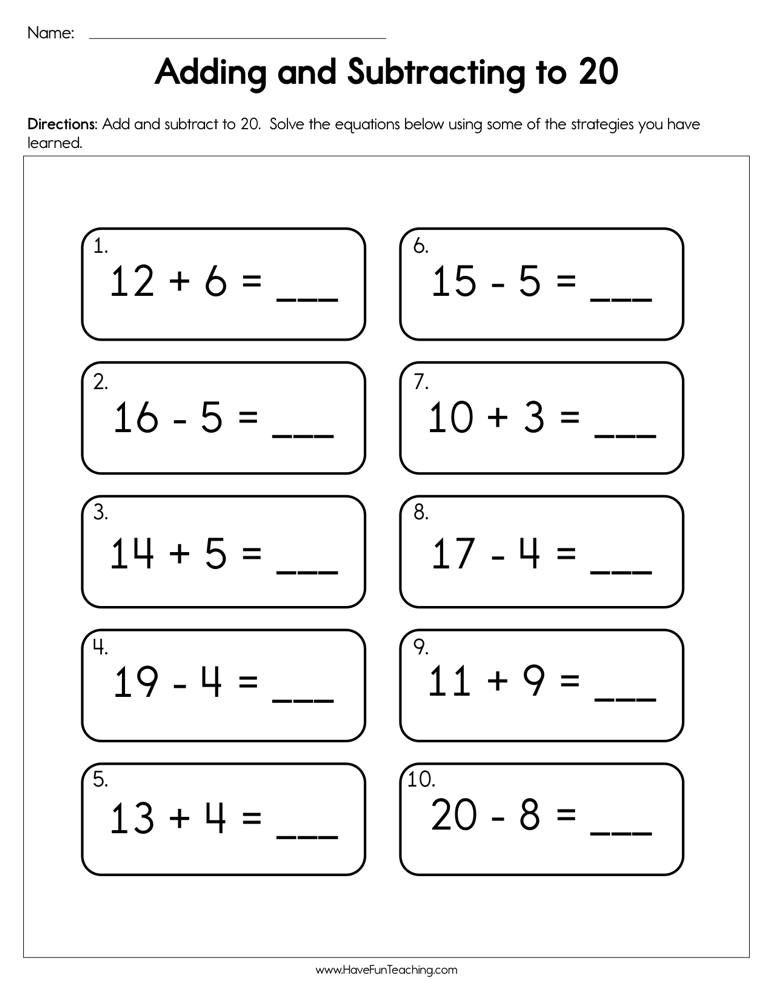 30 Addition Worksheets Till 20