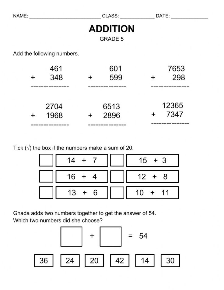 30 Addition Worksheets Till 20