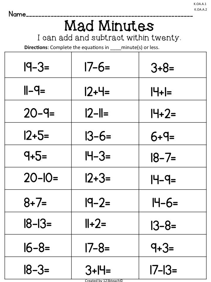 30 Addition Worksheets Till 20