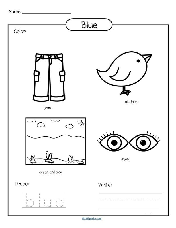 30 Color Blue Worksheets For Kindergarten