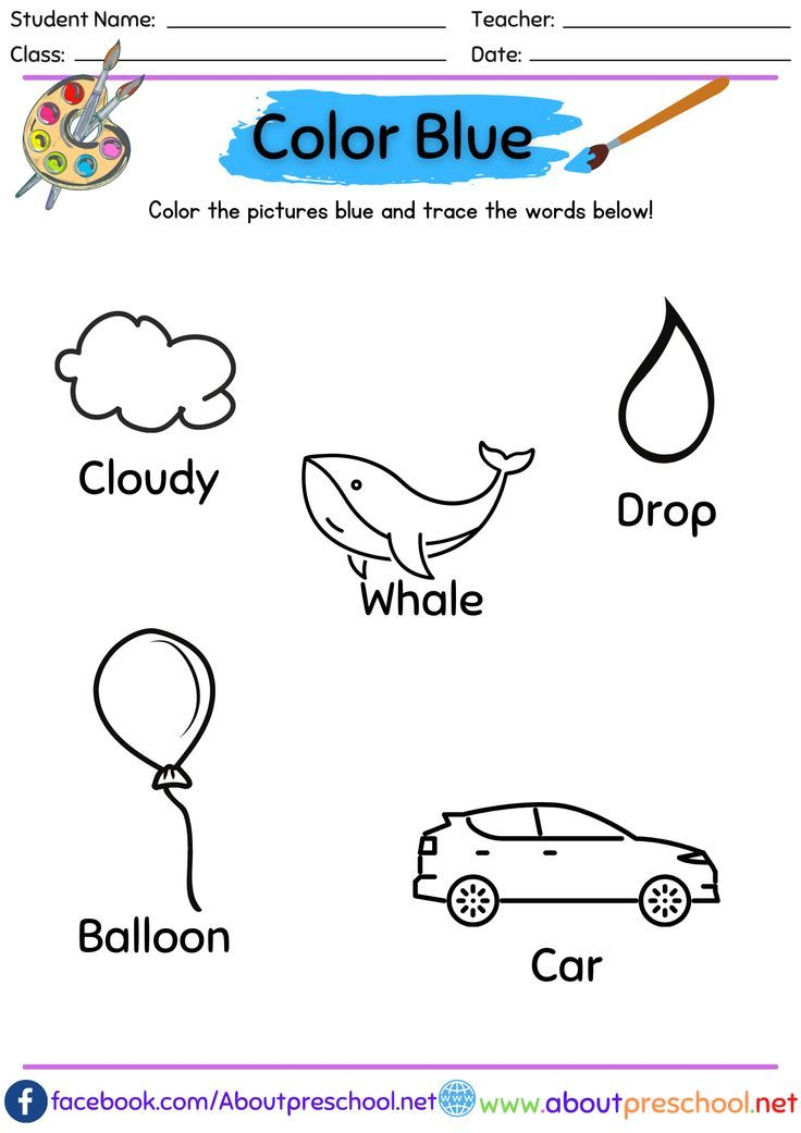 30 Color Blue Worksheets For Kindergarten