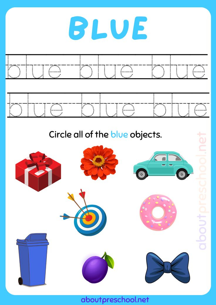 30 Color Blue Worksheets For Kindergarten