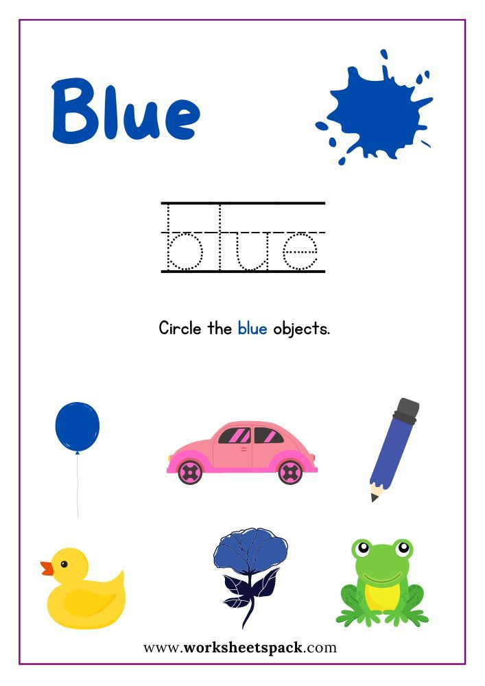 30 Color Blue Worksheets For Kindergarten