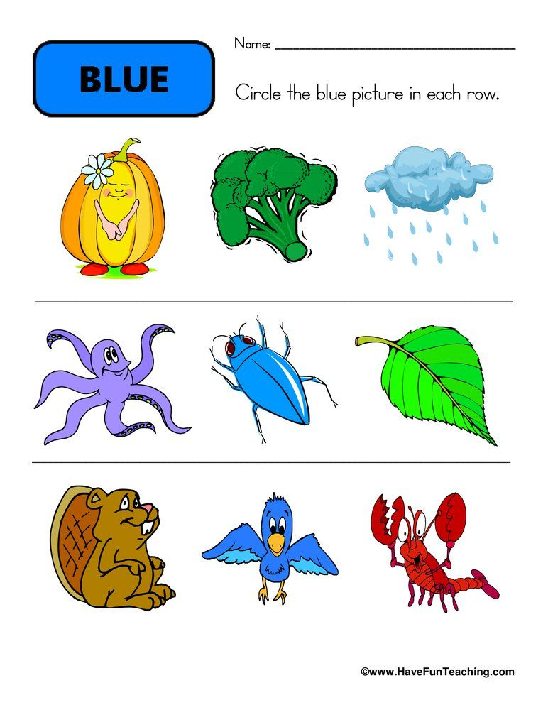 30 Color Blue Worksheets For Kindergarten