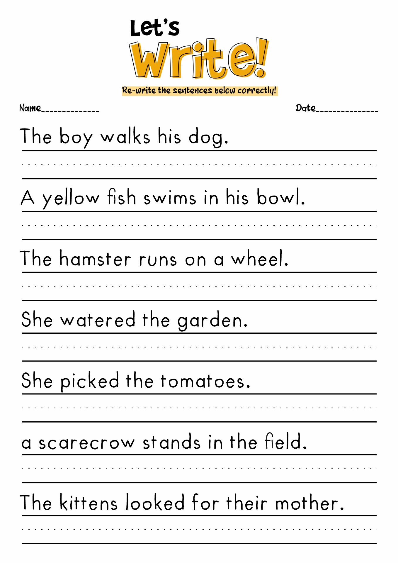 30 Copying Sentences Worksheets For Kindergarten