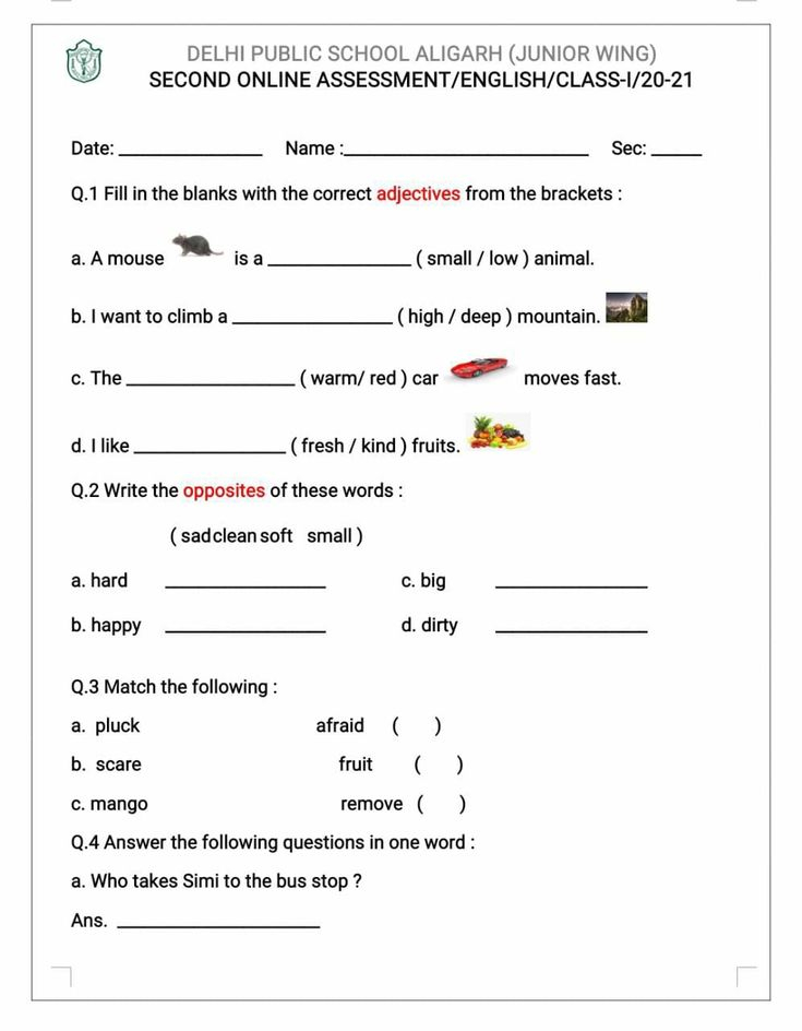 30 English Worksheets For Grade 1 Vocab