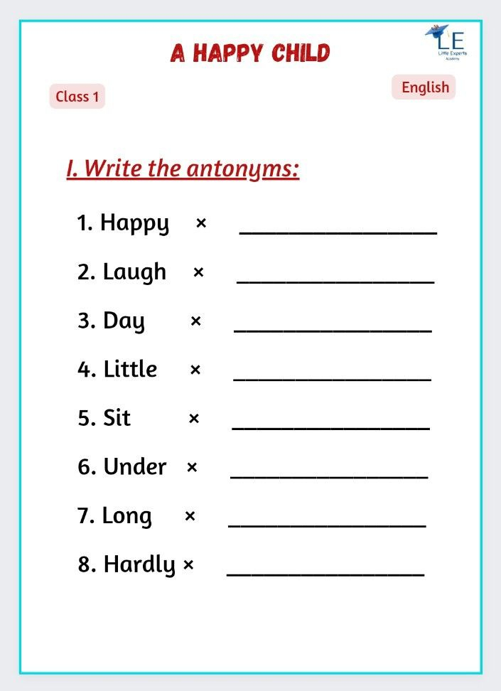 30 English Worksheets For Grade 1 Vocab