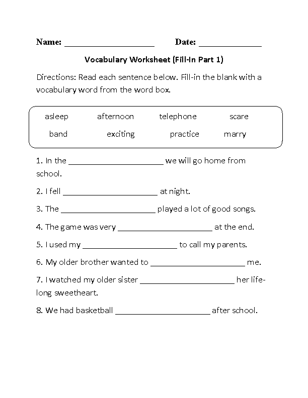 30 English Worksheets For Grade 1 Vocab