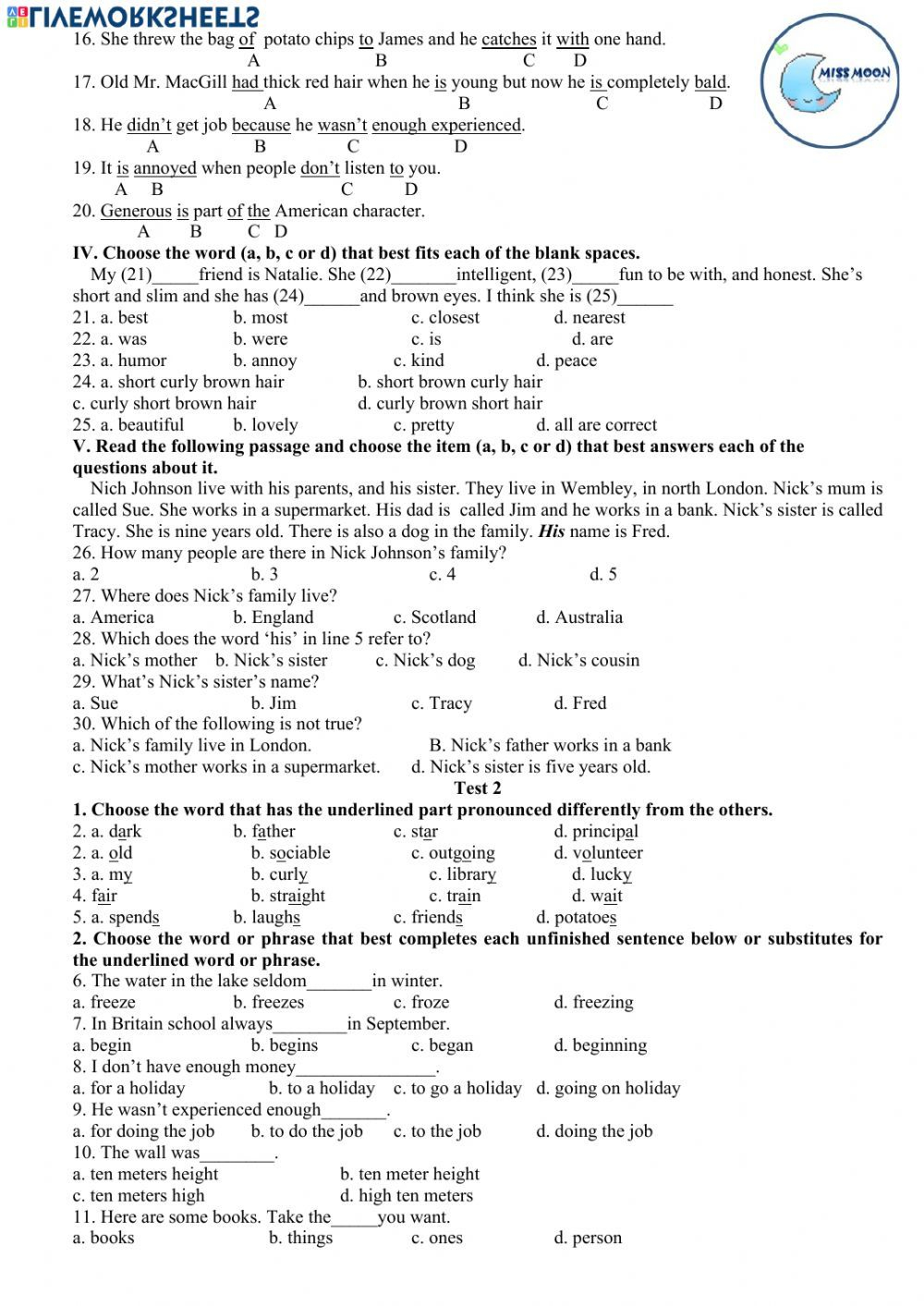 30 English Worksheets For Grade 1 Vocab