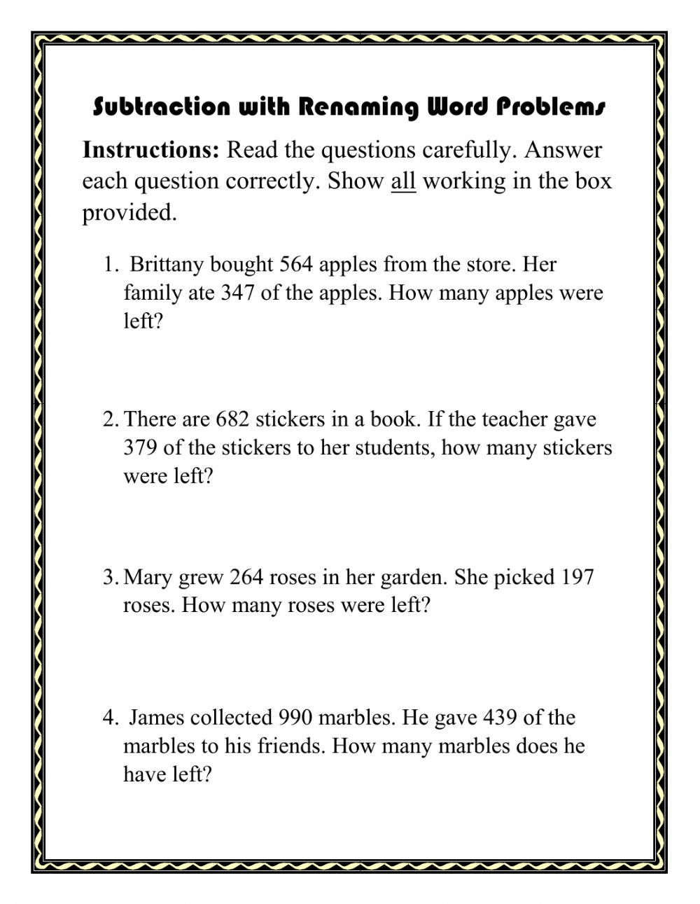 30 Math Grade 3 Worksheets Word Problems