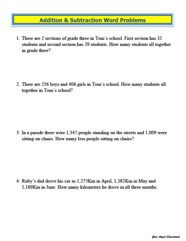 30 Math Grade 3 Worksheets Word Problems