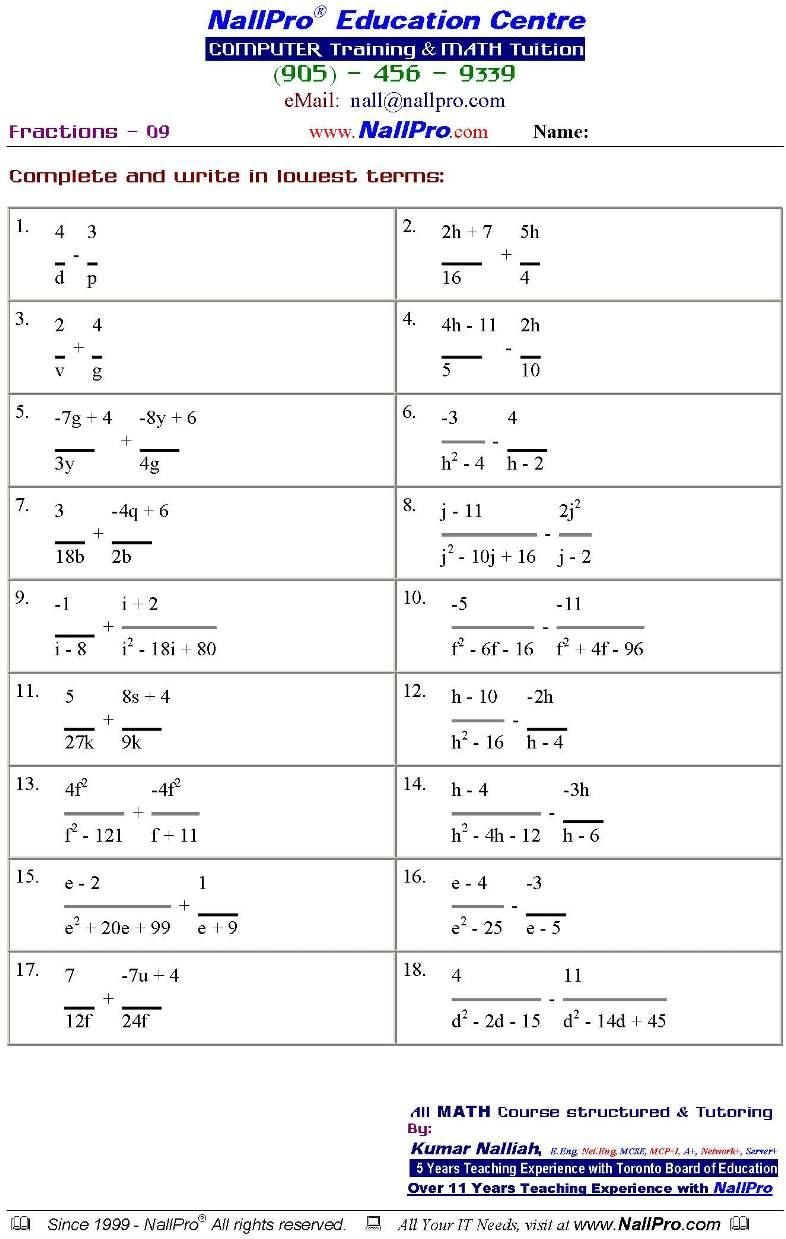 30 Math Worksheets And Answers