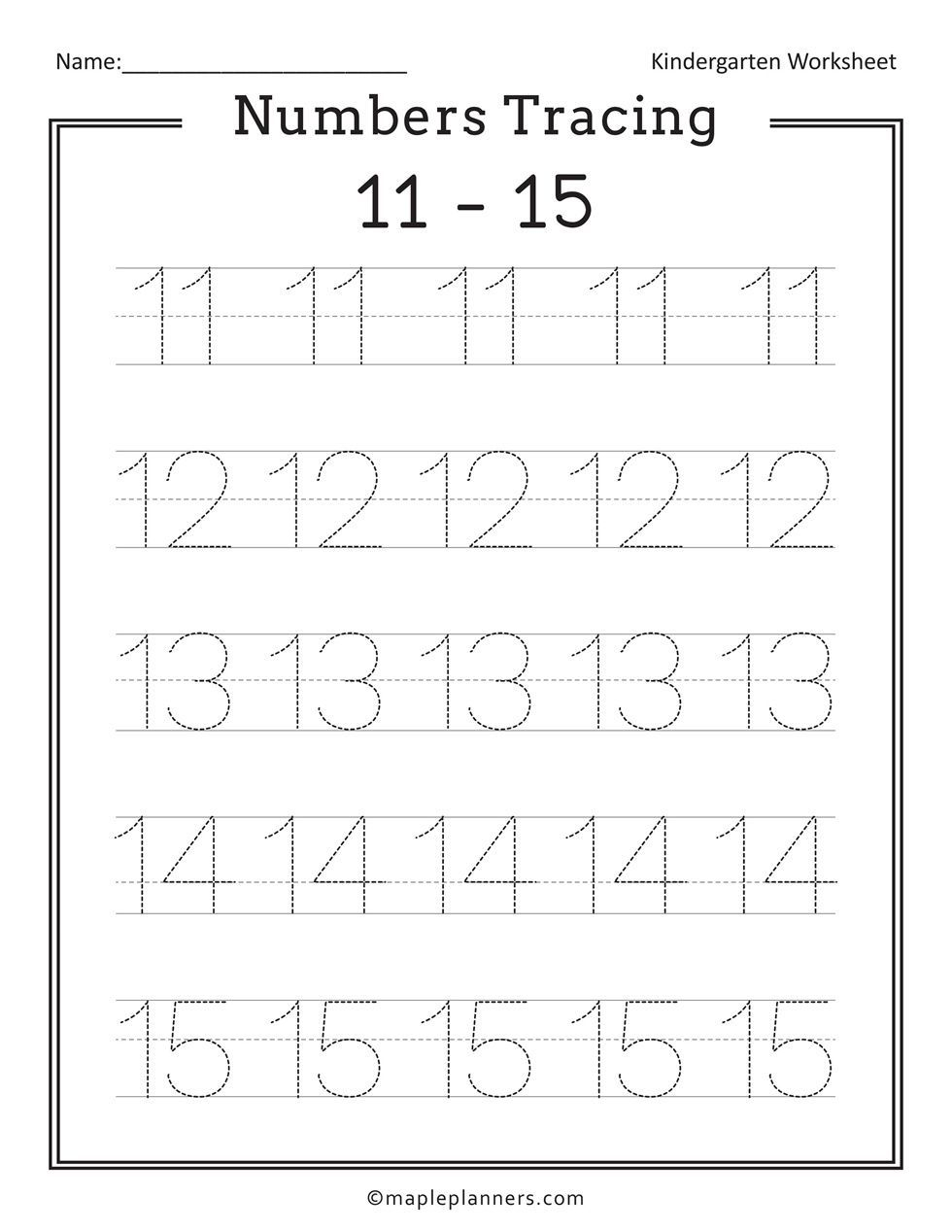 30 Numbers 1-15 Worksheets Kindergarten Printable