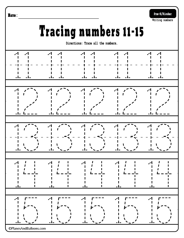 30 Numbers 1-15 Worksheets Kindergarten Printable