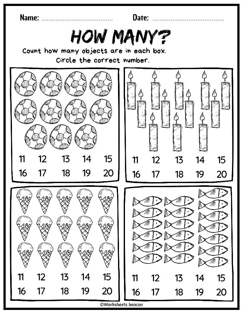 30 Numbers 1-15 Worksheets Kindergarten Printable