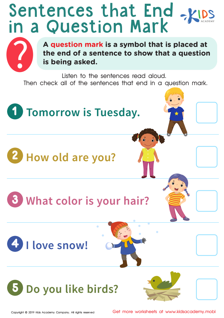 30 Question Mark Worksheets For Kindergarten