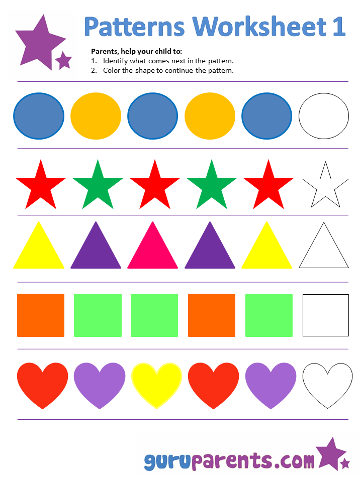 21 Completing Patterns Worksheets Kindergarten