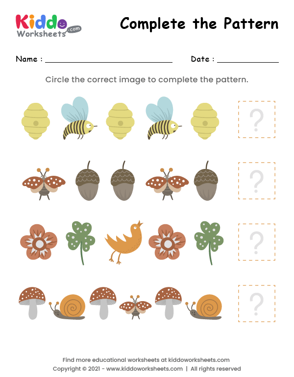 21 Completing Patterns Worksheets Kindergarten