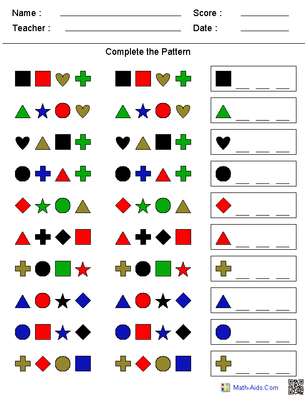 21 Completing Patterns Worksheets Kindergarten