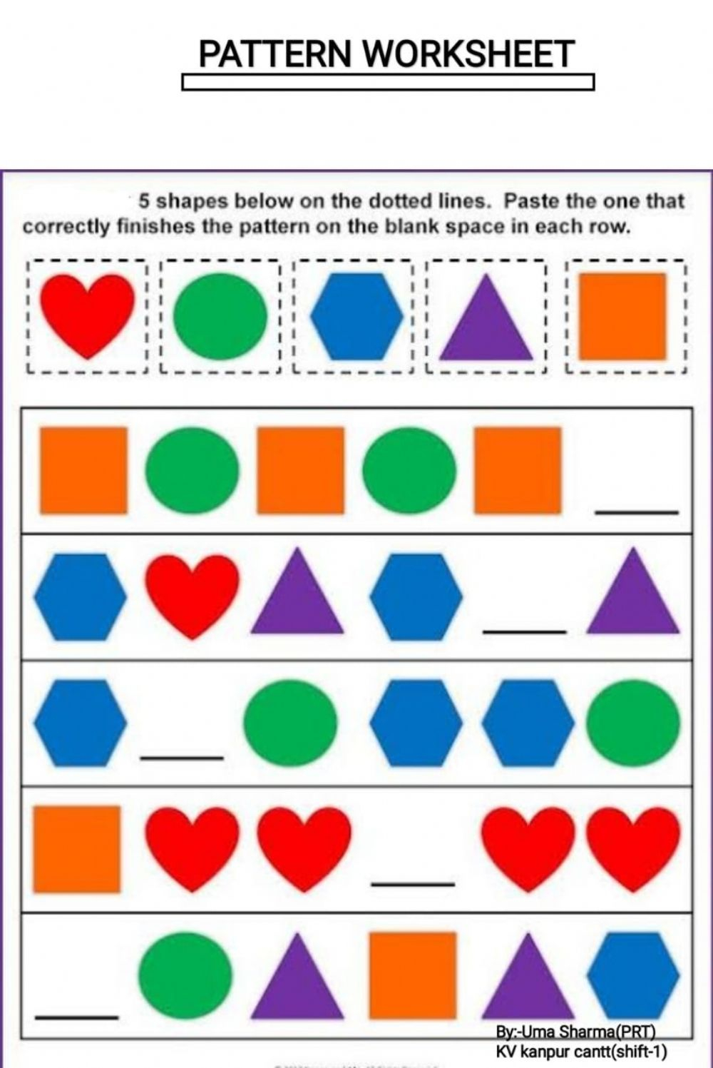 21 Completing Patterns Worksheets Kindergarten