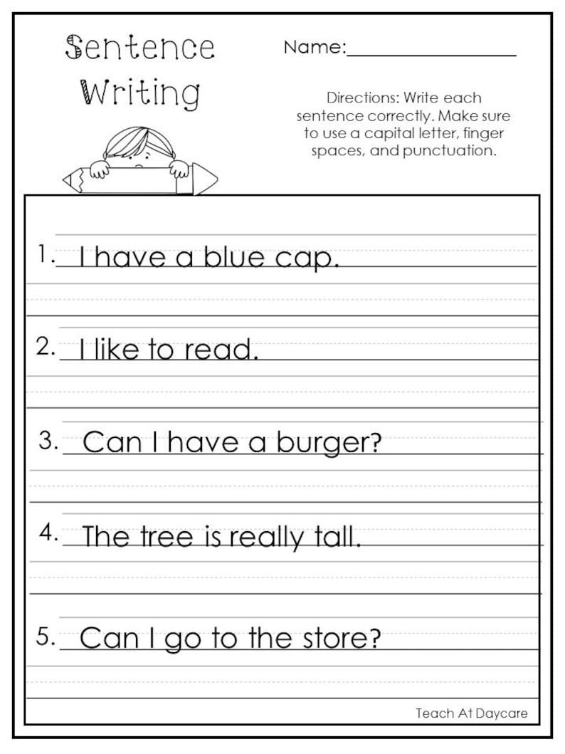 21 Copying Sentences Worksheets For Kindergarten